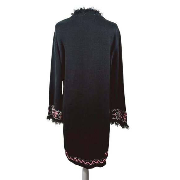 Storybook Knits LRG Long Black Cardigan Sweater Embellished Pink, Silver, Black - Picture 3 of 16